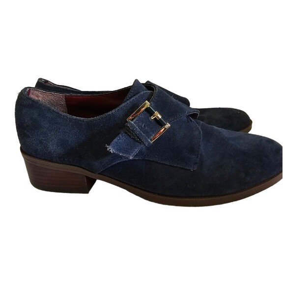 TOMMY HILFIGER Shoes‎ blue Suede Bettina Buckle Loafers Heels Leather 8.5 - Picture 4 of 5